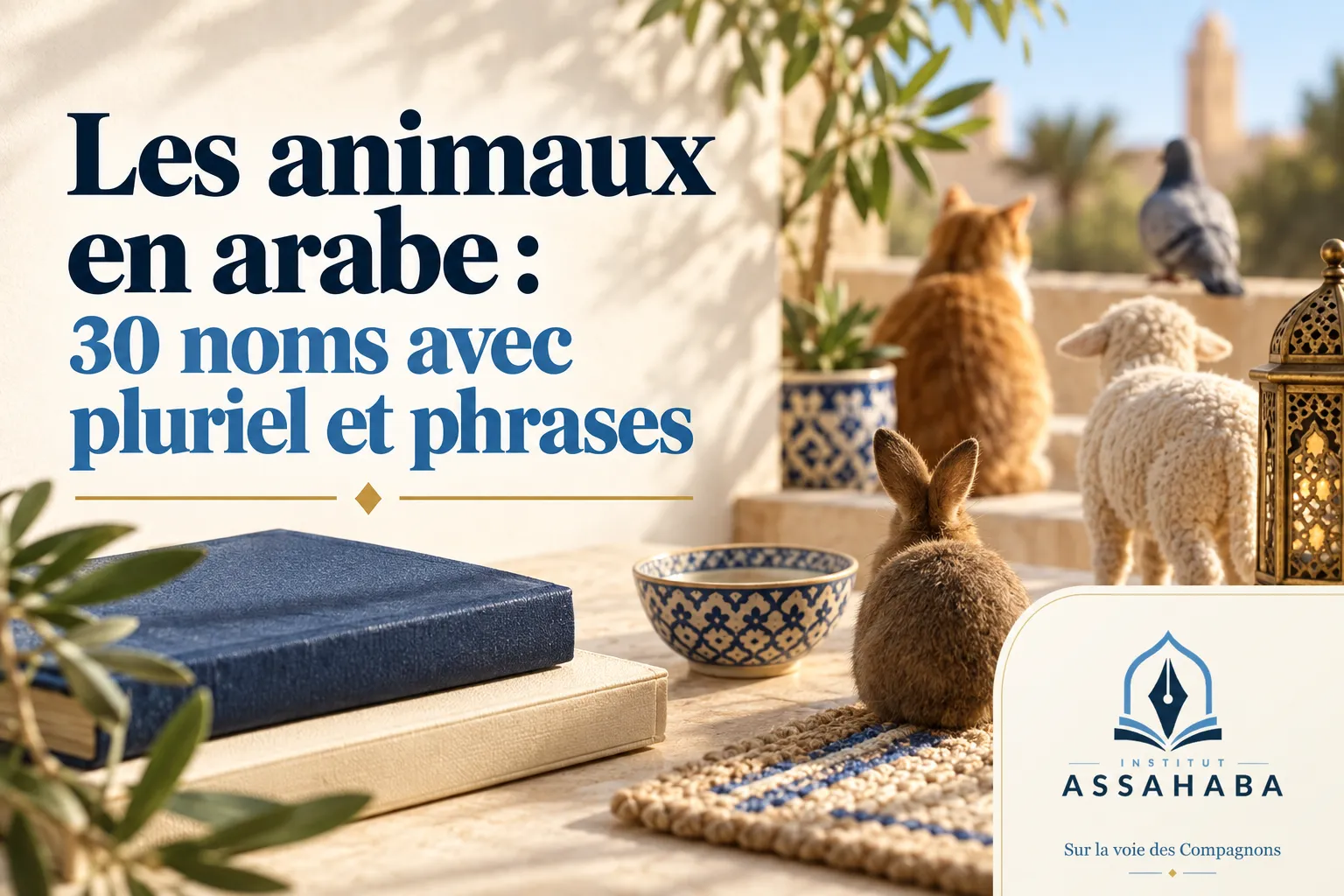Couverture Institut Assahaba : Les animaux en arabe : 30 noms avec pluriel et phrases