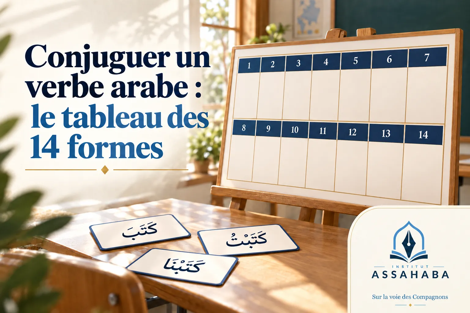 Couverture Institut Assahaba : Conjuguer un verbe arabe : le tableau des 14 formes
