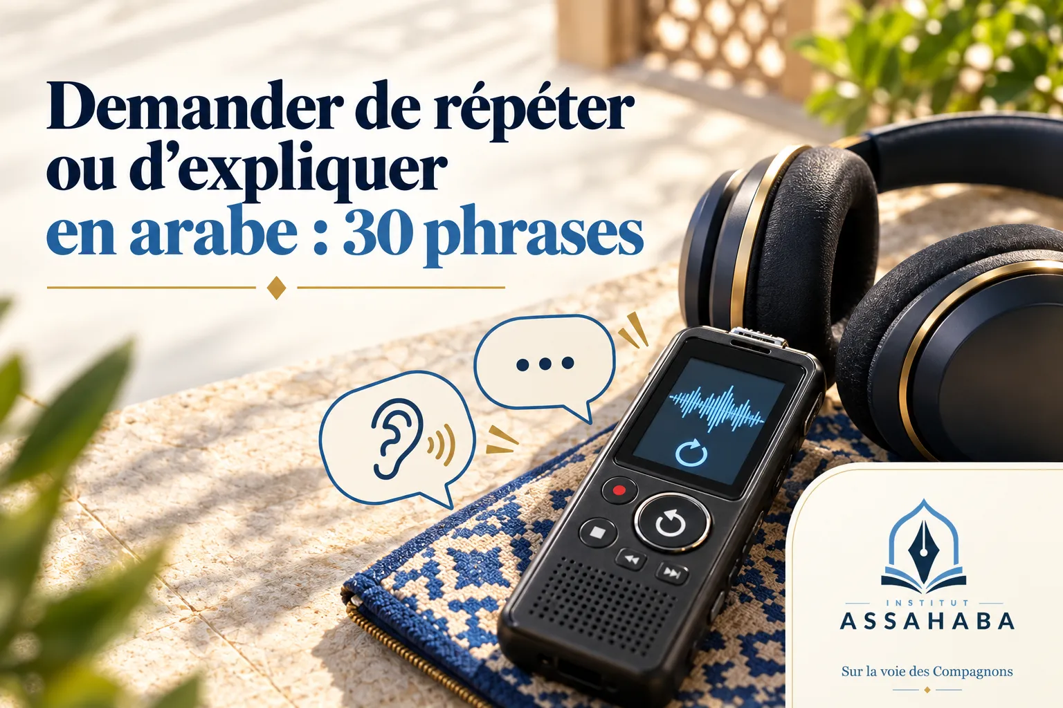 Couverture Institut Assahaba : Demander de répéter ou d’expliquer en arabe : 30 phrases