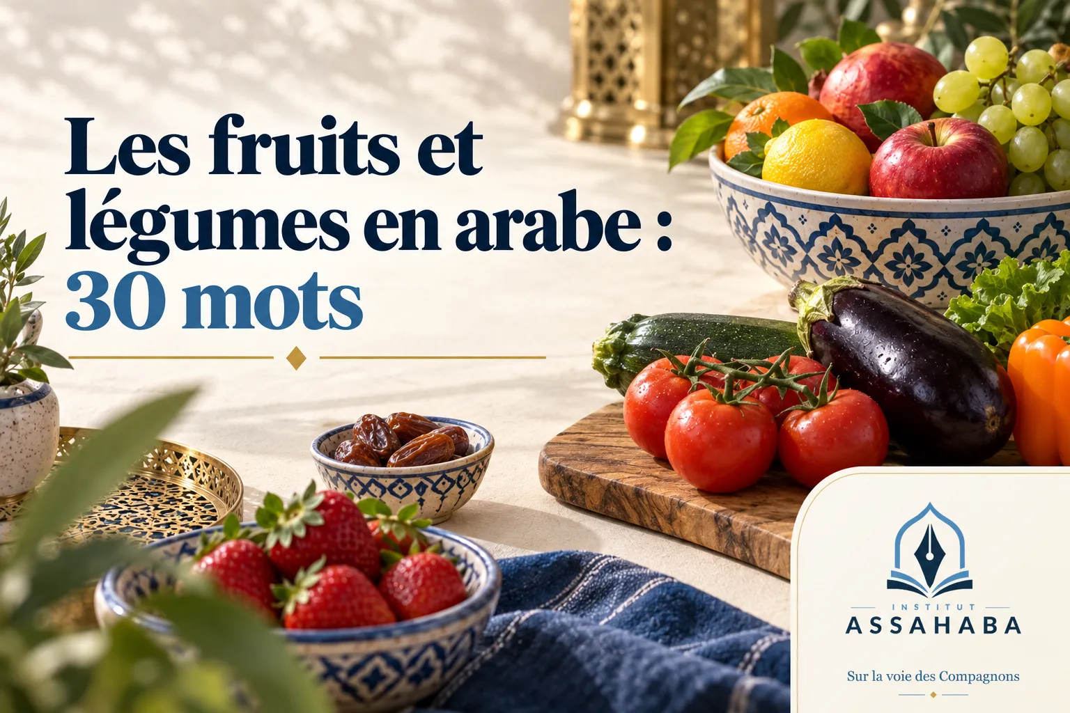 Couverture Institut Assahaba : Les fruits et légumes en arabe : 30 mots