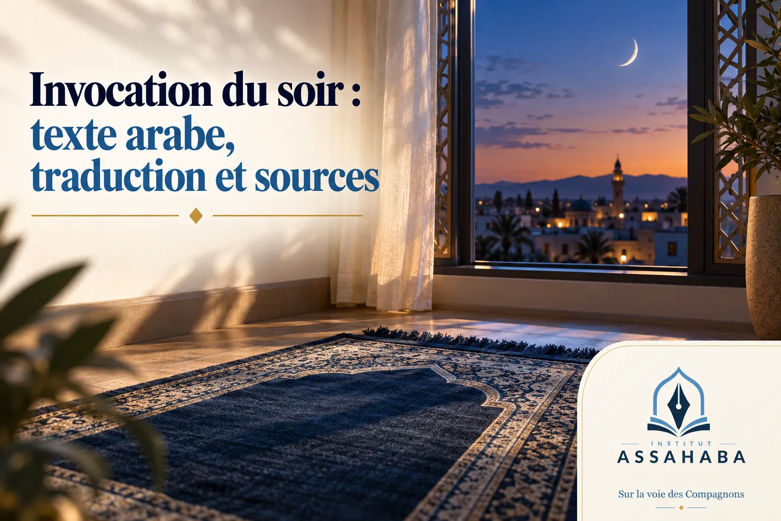 Couverture Institut Assahaba : Invocation du soir : texte arabe, traduction et sources