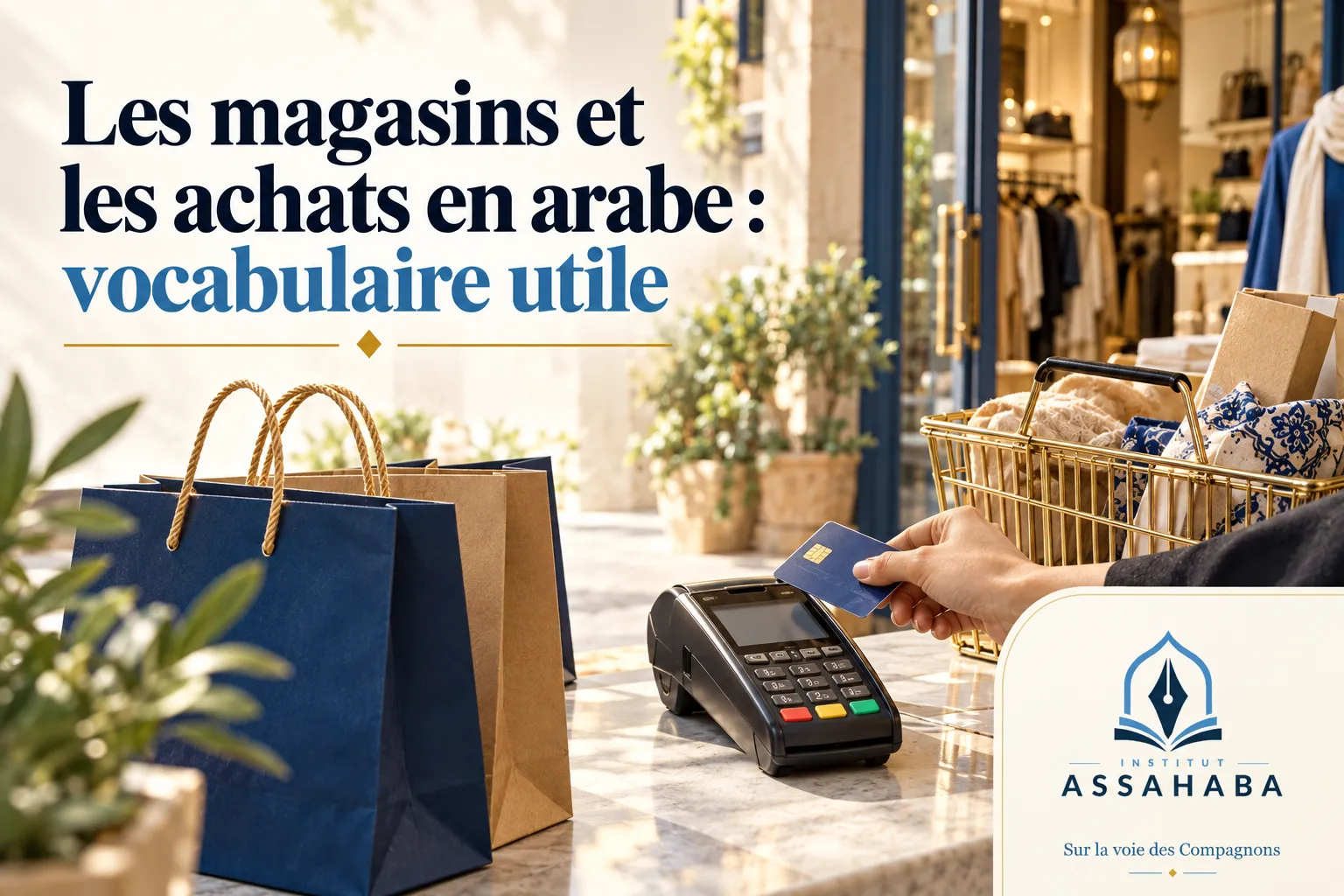 Couverture Institut Assahaba : Les magasins et les achats en arabe : vocabulaire utile