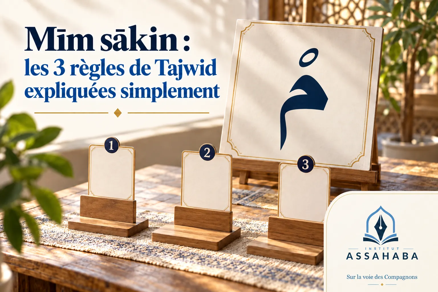Couverture Institut Assahaba : Mīm sākin : les 3 règles de Tajwid expliquées simplement