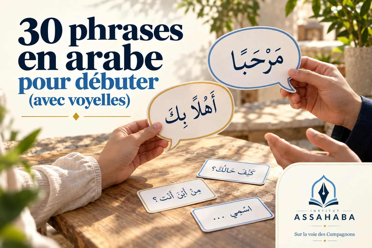 Couverture Institut Assahaba : 30 phrases en arabe pour débuter (avec voyelles)