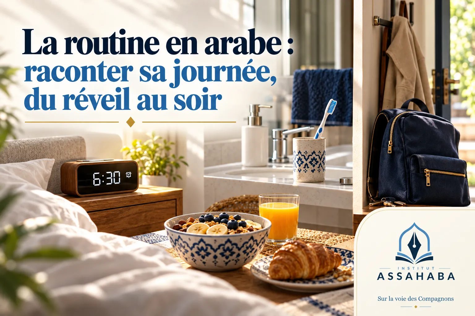 Couverture Institut Assahaba : La routine en arabe : raconter sa journée, du réveil au soir