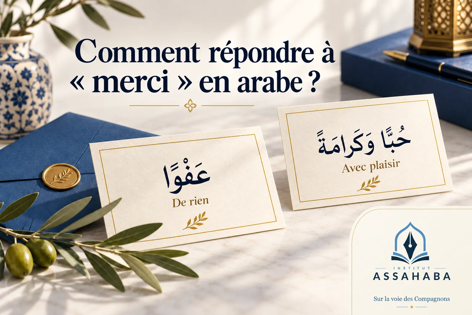 Couverture Institut Assahaba : comment répondre à merci en arabe, عَفْوًا ou حُبًّا وَكَرَامَةً