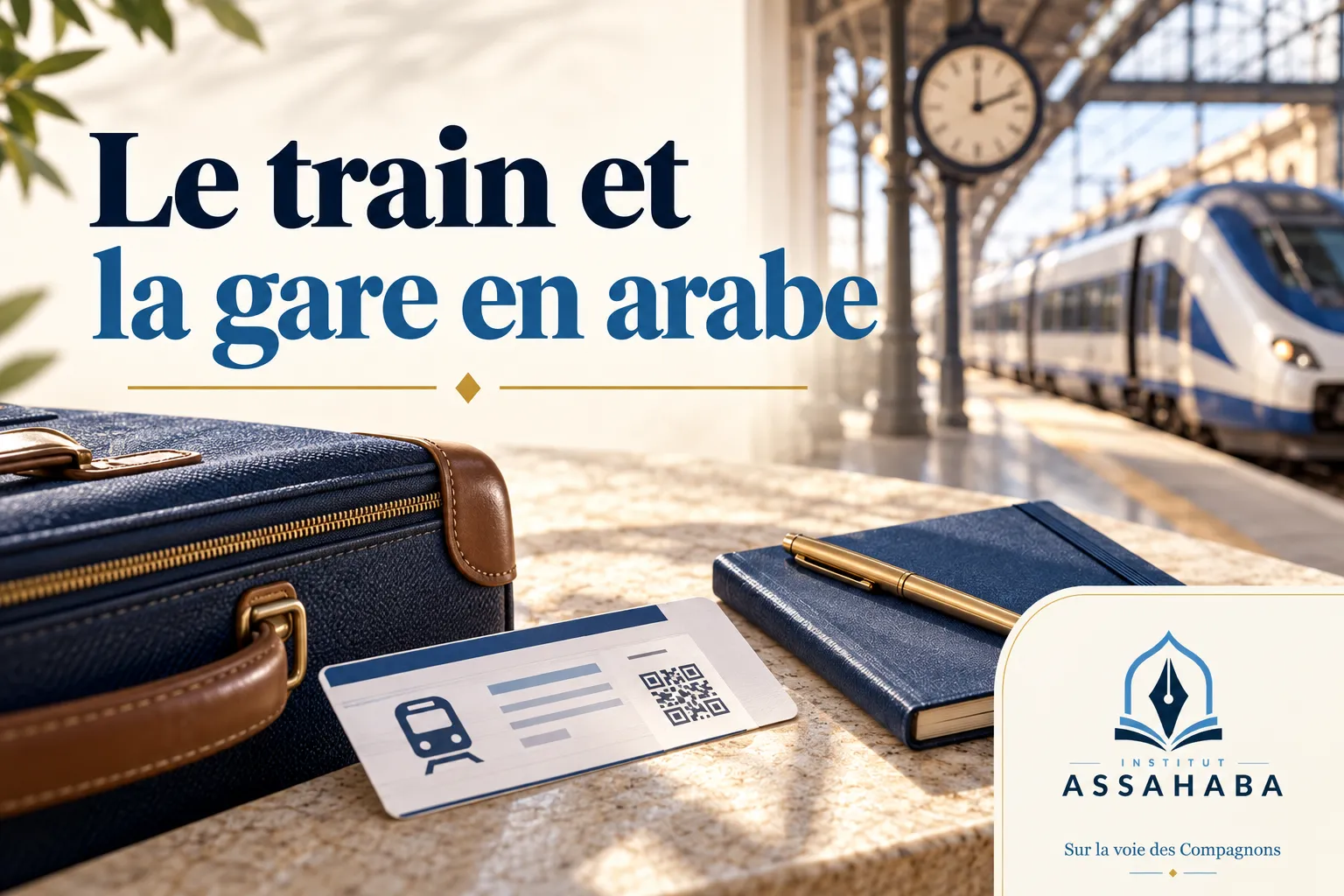 Couverture Institut Assahaba : le train et la gare en arabe