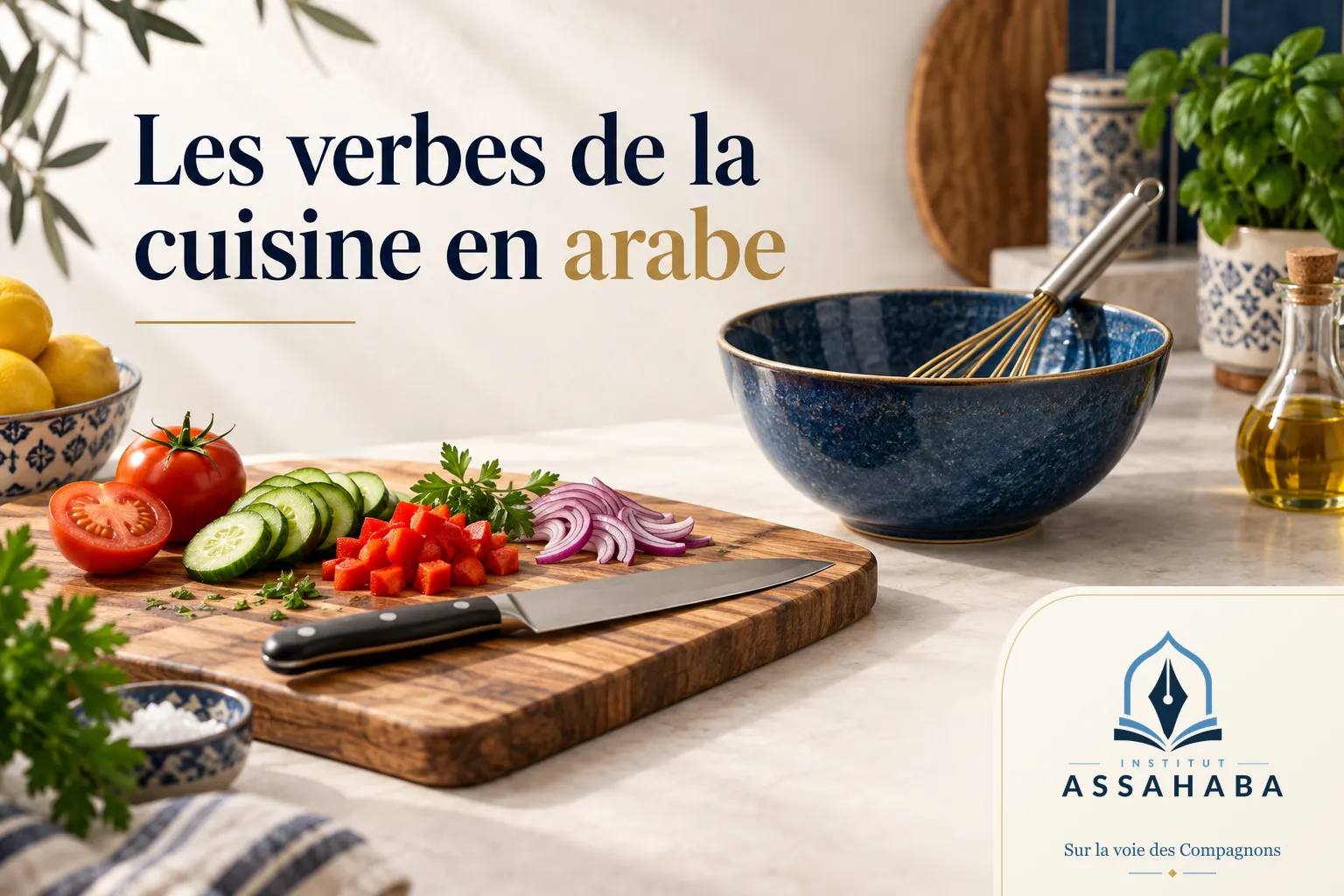 Couverture Institut Assahaba : les verbes de la cuisine en arabe : couper, cuire, mélanger